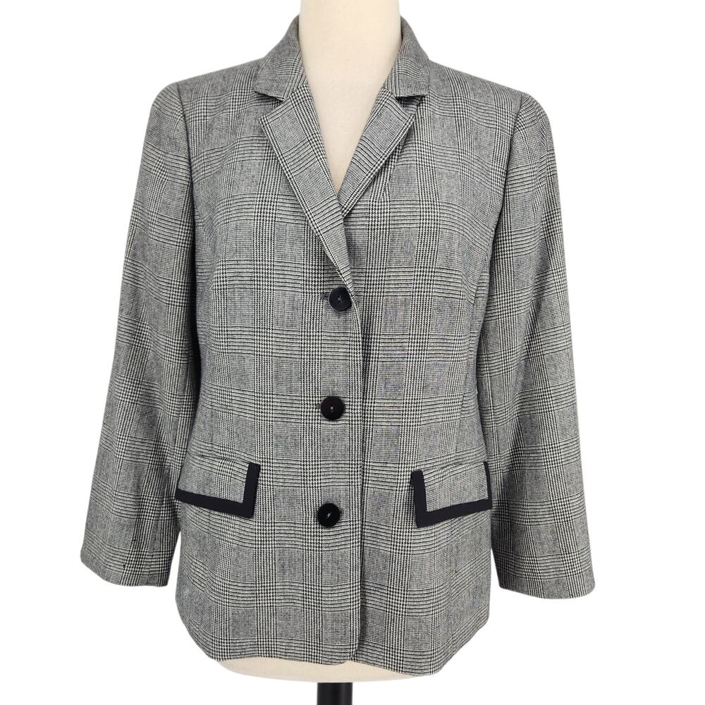 Nina McLemore Wool Silk Plaid Blazer – Size 6 Chic Career